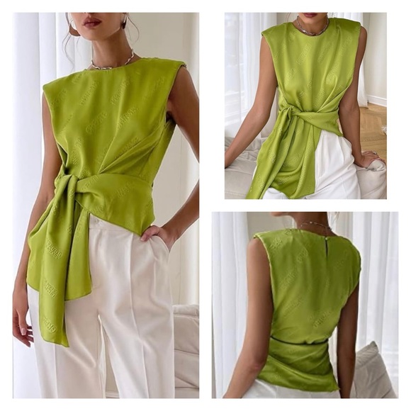 🚨Final Sale🚨 NWT Stunning Sollinarry Green Sleeveless Tie Top Blouse Size M - Picture 1 of 12
